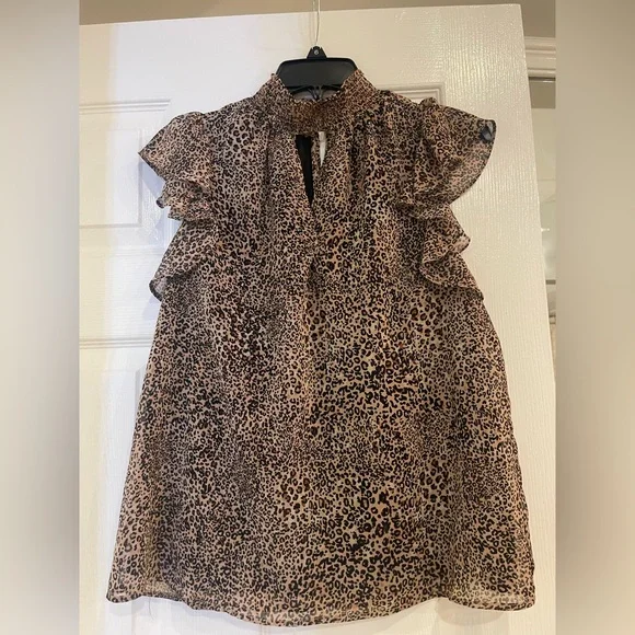 1 State Leopard Keyhole Mock Neck Blouse - Picture 5 of 10